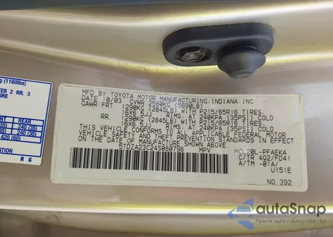 2004 Toyota Sienna Ce из США, поврежденный, VIN 5TDZA23C24S080796